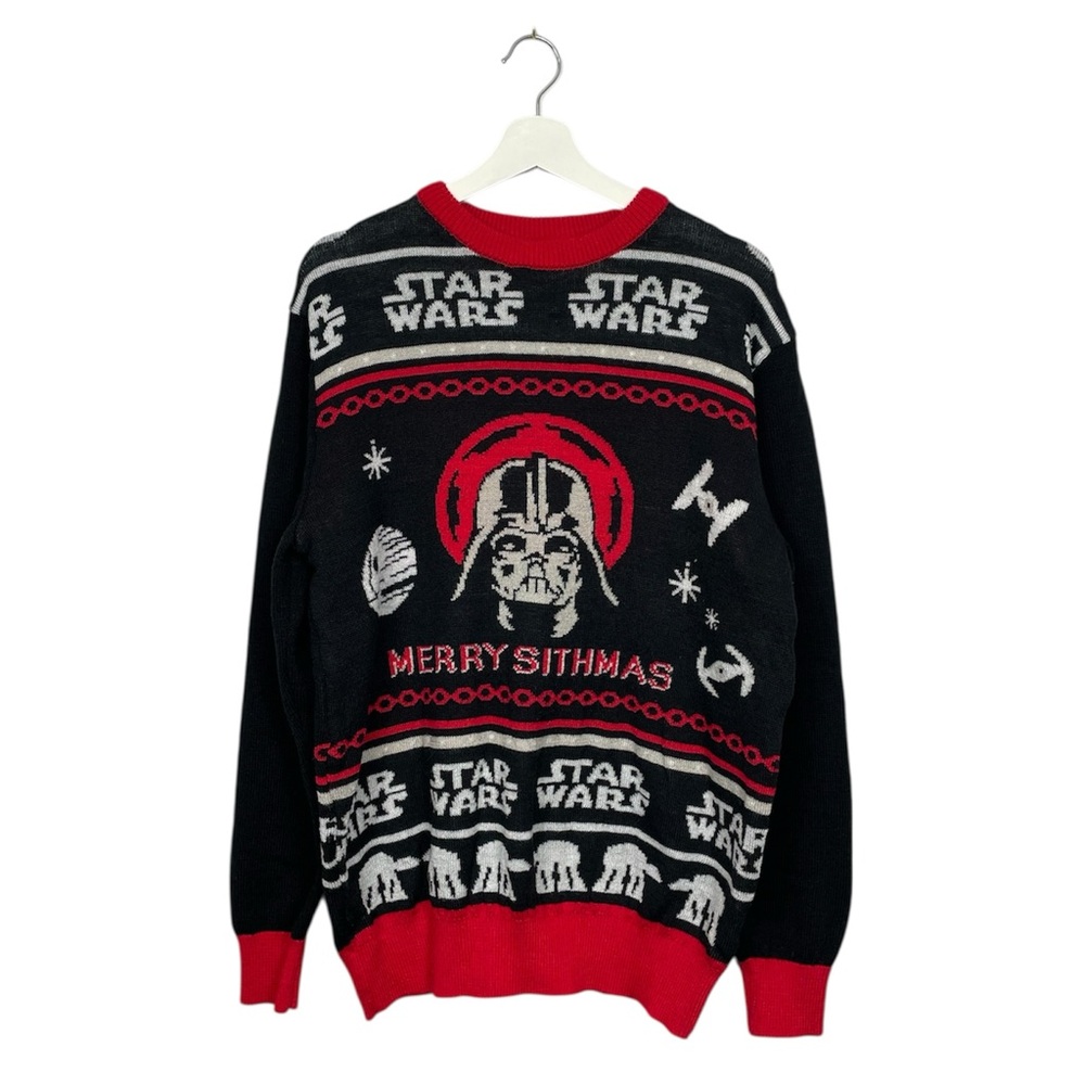 H&M Star Wars Black and Red Crewneck Holiday Christmas Sweater
